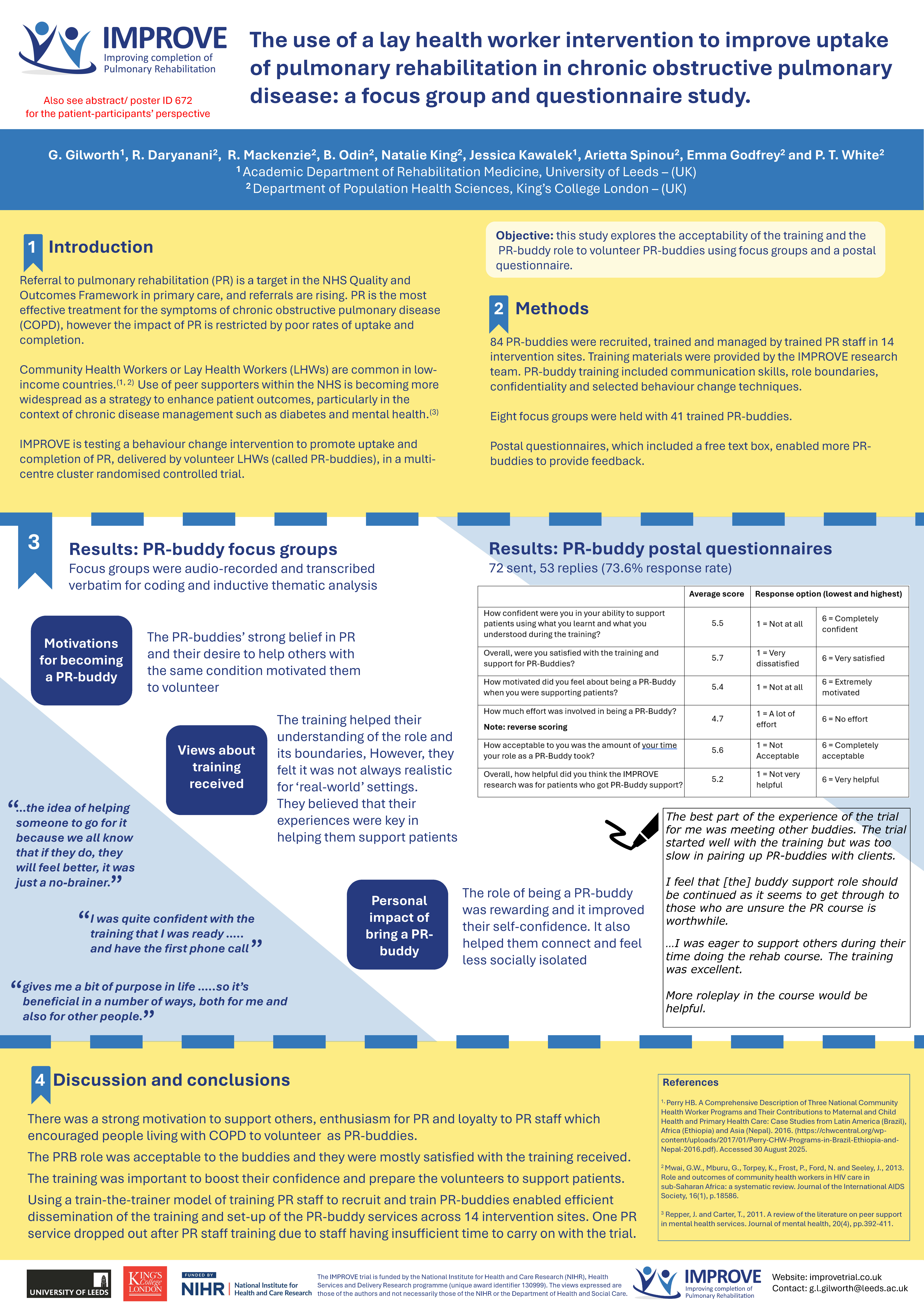 Abstract poster - The use of a lay health worker intervention to improve uptake of pulmonary rehabilitation in chronic obstructive pulmonary disease: a focus group and questionnaire study. (ID 642)
