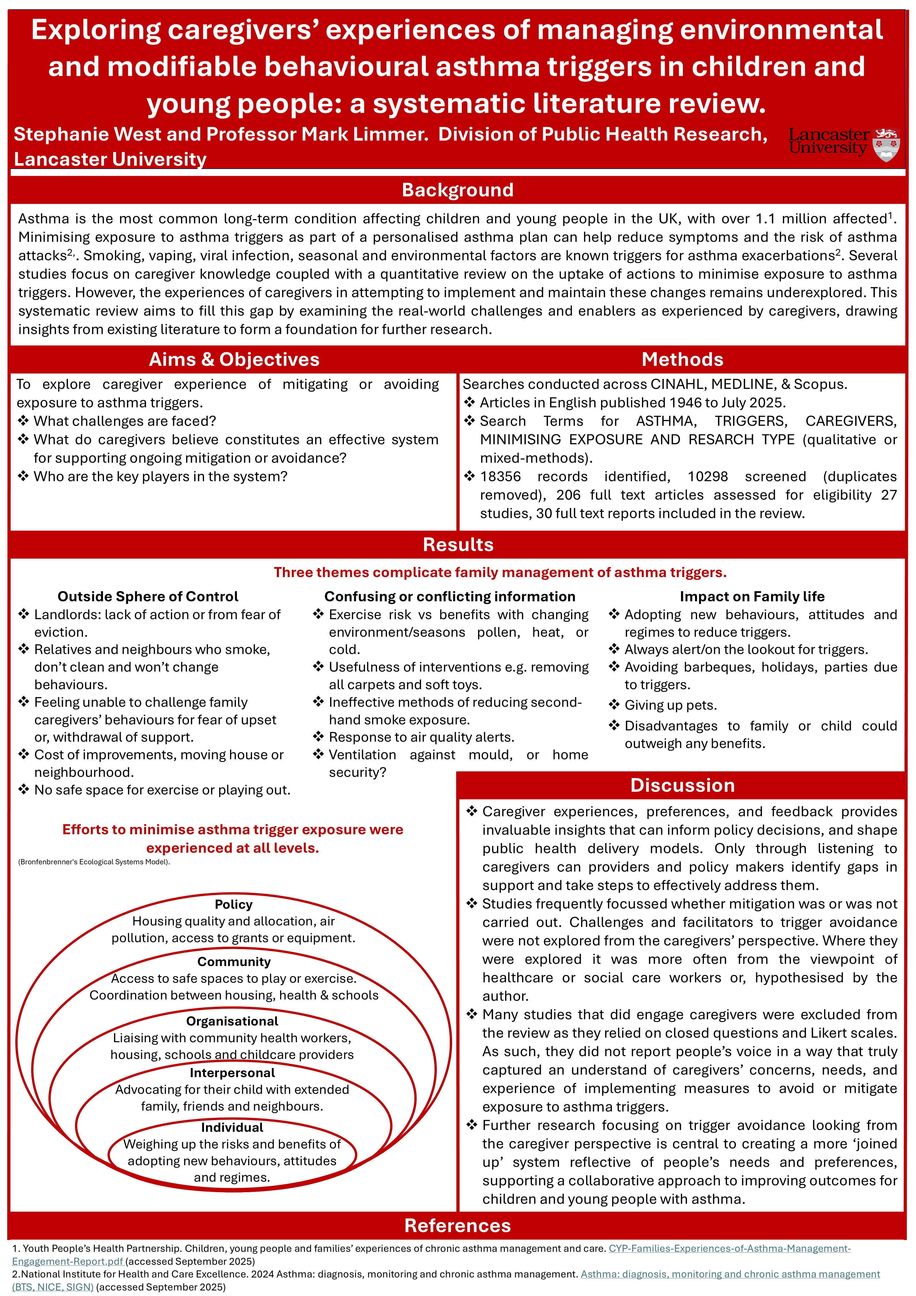 Abstract poster - What are caregivers’ experiences of managing the environmental triggers and modifiable behaviours associated with asthma exacerbations in Children and Young People? (ID 658)