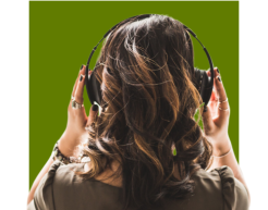 Woman listening to podcast