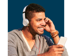 Man listening to podcast