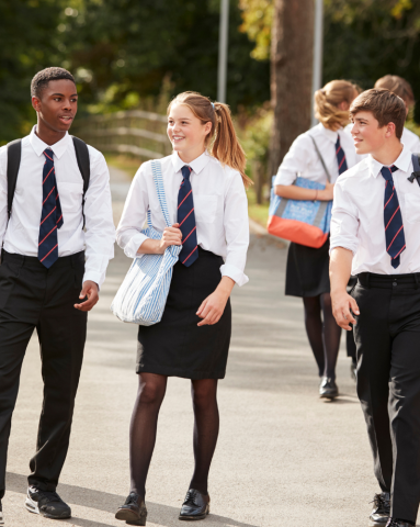 Secondary school children walking