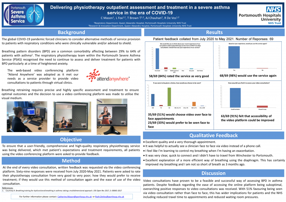 Abstract poster - Delivering physiotherapy outpatient assessment and treatment in a severe asthma clinic in the era of COVID-19 (ID 343)
