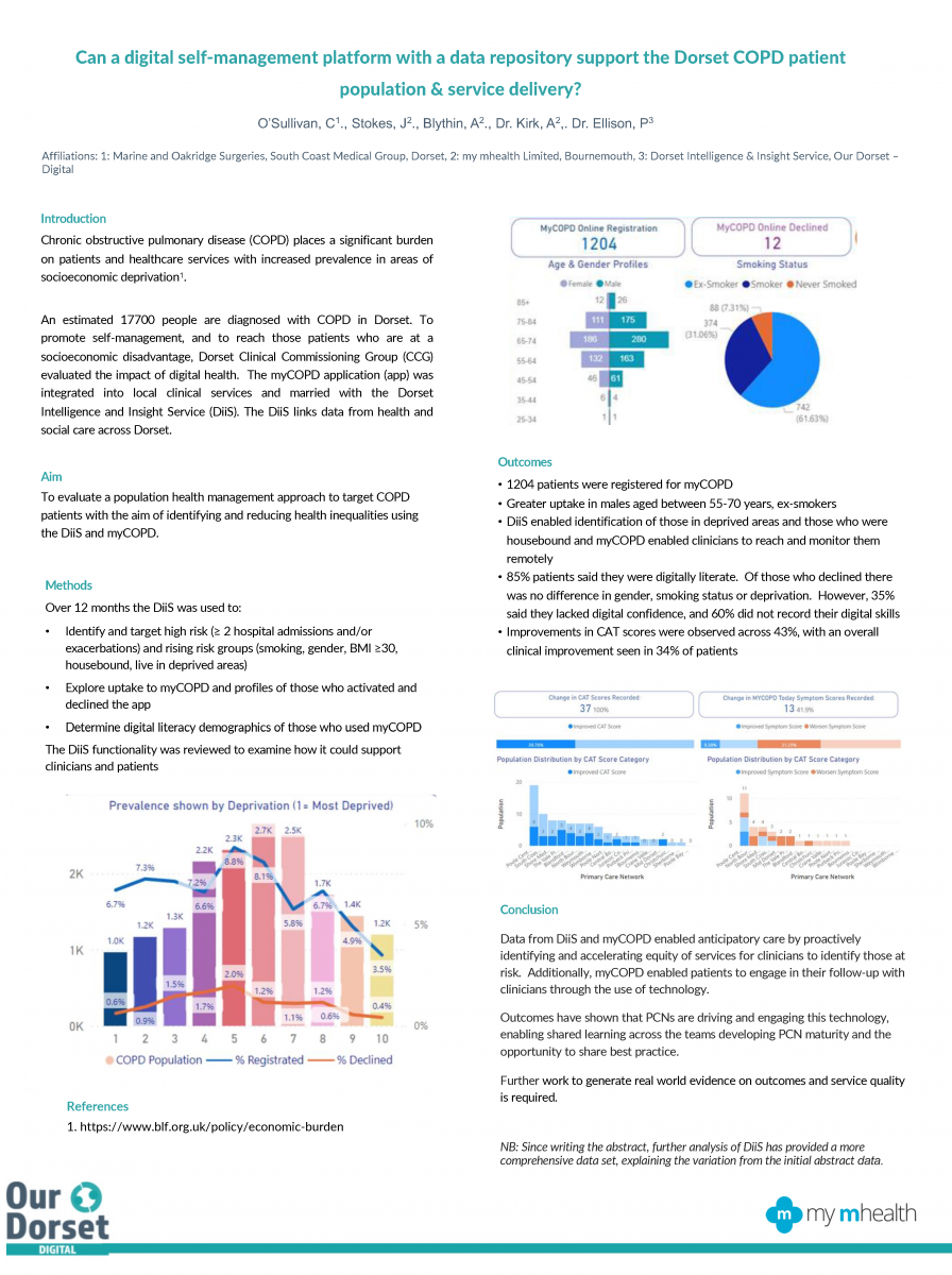 Abstract poster - myCOPD: Can a digital self-management platform with a data repository support the Dorset COPD patient population and service delivery? (ID 318)