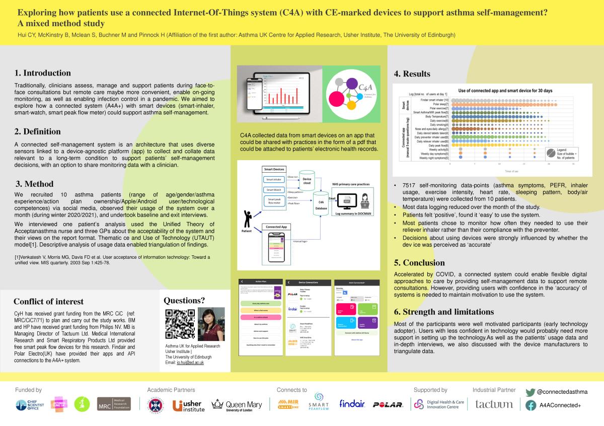 Abstract poster - Exploring use of a connected Internet-Of-Things system (A4A+) with CE-marked devices to support asthma self-management? A mixed method study (ID 365)