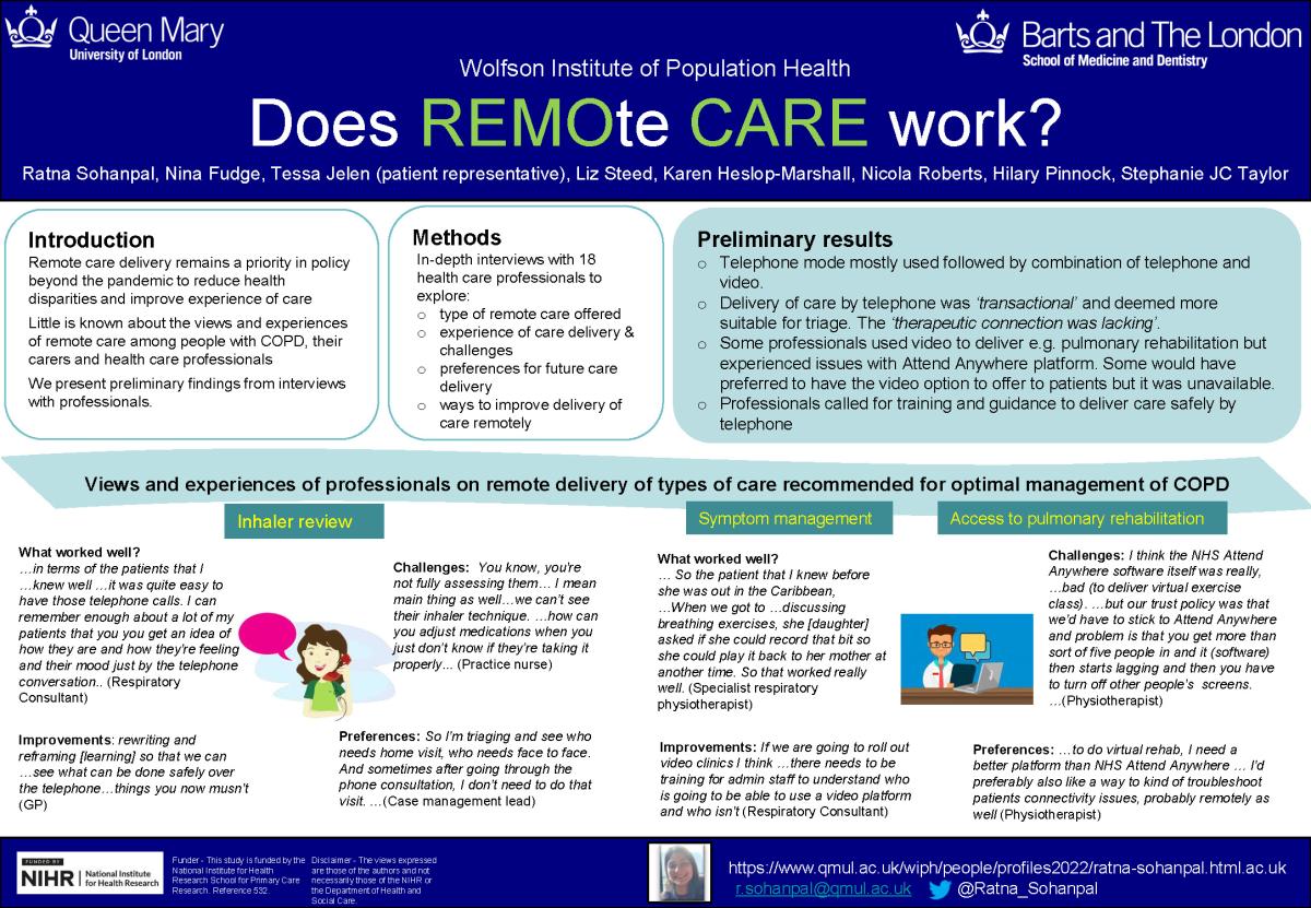 Abstract poster - Patient, Carer and Professional perspectives on the opportunities and challenges for REMOte CARE (REMO CARE) in chronic obstructive pulmonary disease – A qualitative study (ID 384)