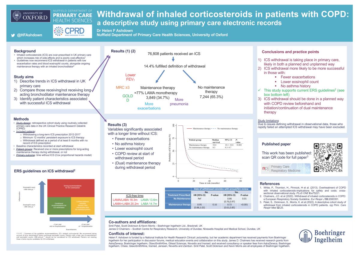 Abstract poster - Withdrawal of inhaled corticosteroids in patients with COPD: a descriptive study using primary care electronic records (ID 390)