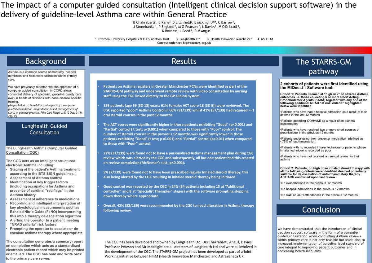 Abstract poster - The impact of a computer guided consultation (Intelligent clinical decision support software) in the delivery of guideline-level Asthma care within General Practice (ID 402)